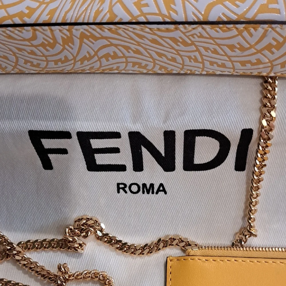 NIB Fendi Gold and FF Vertigo Print Leather Clutch - Picture 2 of 14